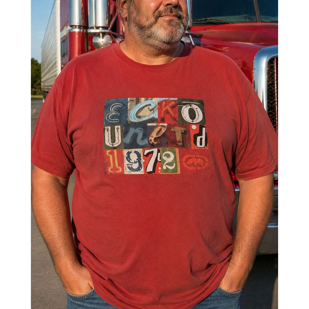 Ecko Unltd. Unlimited 1972 Men's Crew Red Ransom Note Graphic Tee T-Shirt Sz 4XB